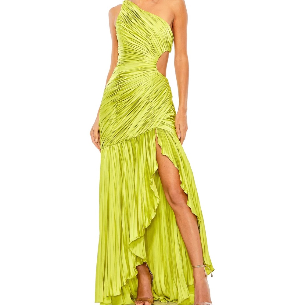 MAC DUGGAL-SIDE CUT-OUT ONE-SHOULDER PLEATED GOWN